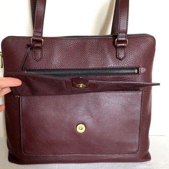 New Fossil Kinley Leather and Suede Shopper Tote Claret Red - Picture 4 of 7